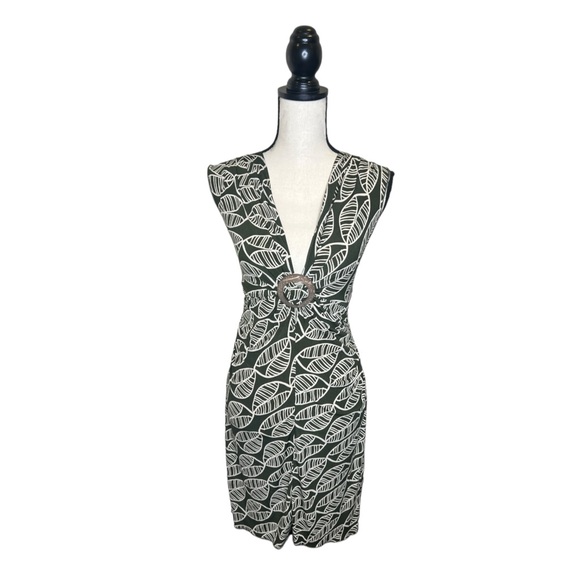 Y2K Xoxo Boho Green Leaf Pattern Low Cut Midi Dress Size Small - Picture 1 of 5